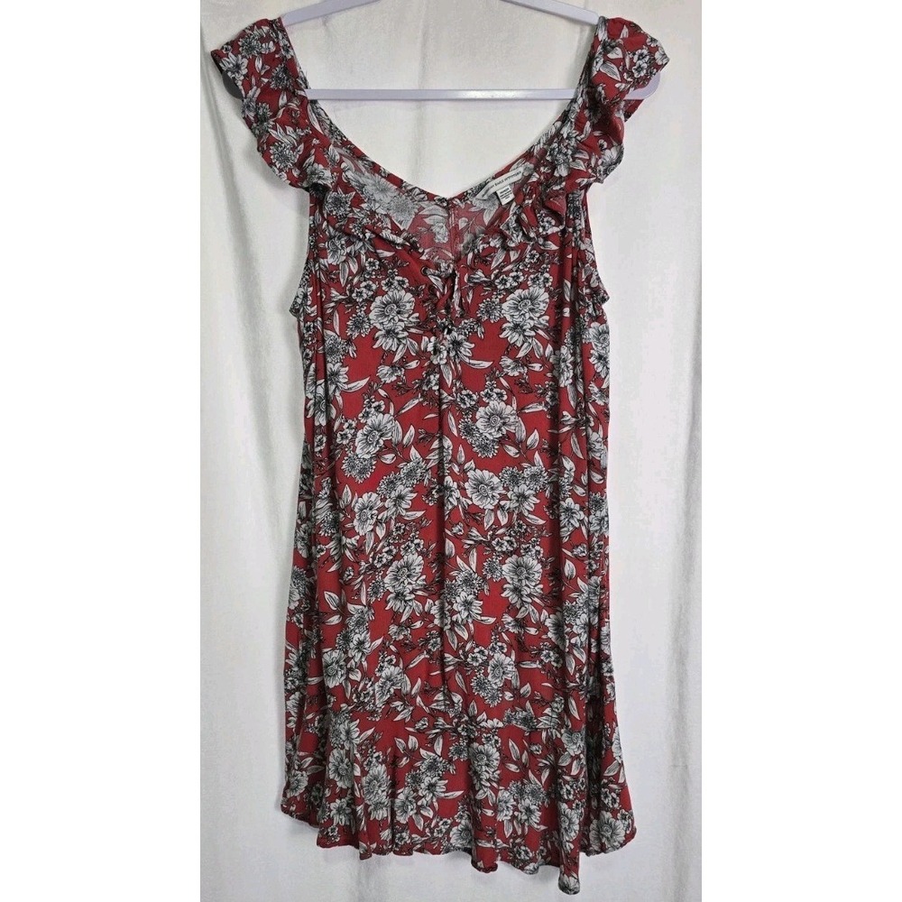 American Eagle Dress Women M MEDIUM Red‎ Floral Shift Short V-Neck Sleeveless